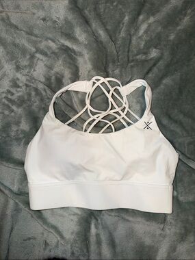 White Strappy Back Sports Bra with Decorative Crisscross Detail